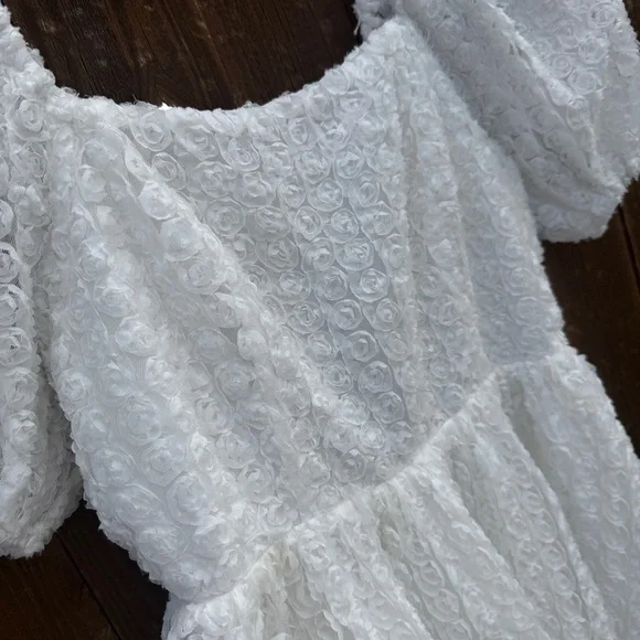 Endless Rose White Puff Sleeve Rosette Mini Dress Size Small Anthropologie - Picture 2 of 8